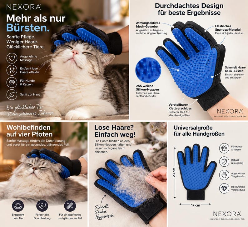NEXORA Fellpflege-Handschuh für Katzen und Hunde – Bild 4