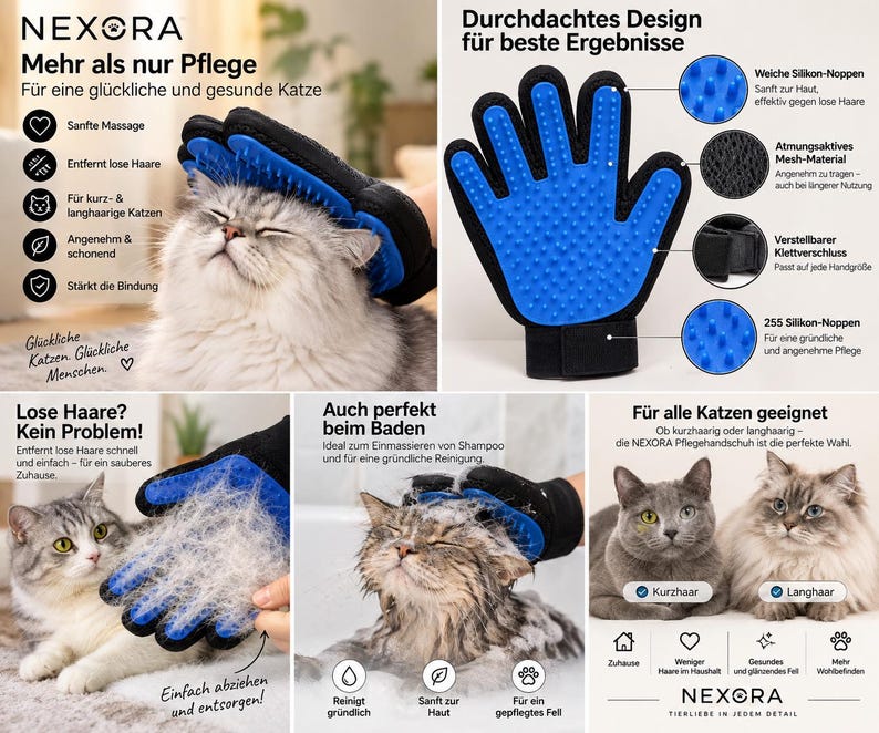 NEXORA Fellpflege-Handschuh für Katzen und Hunde – Bild 5
